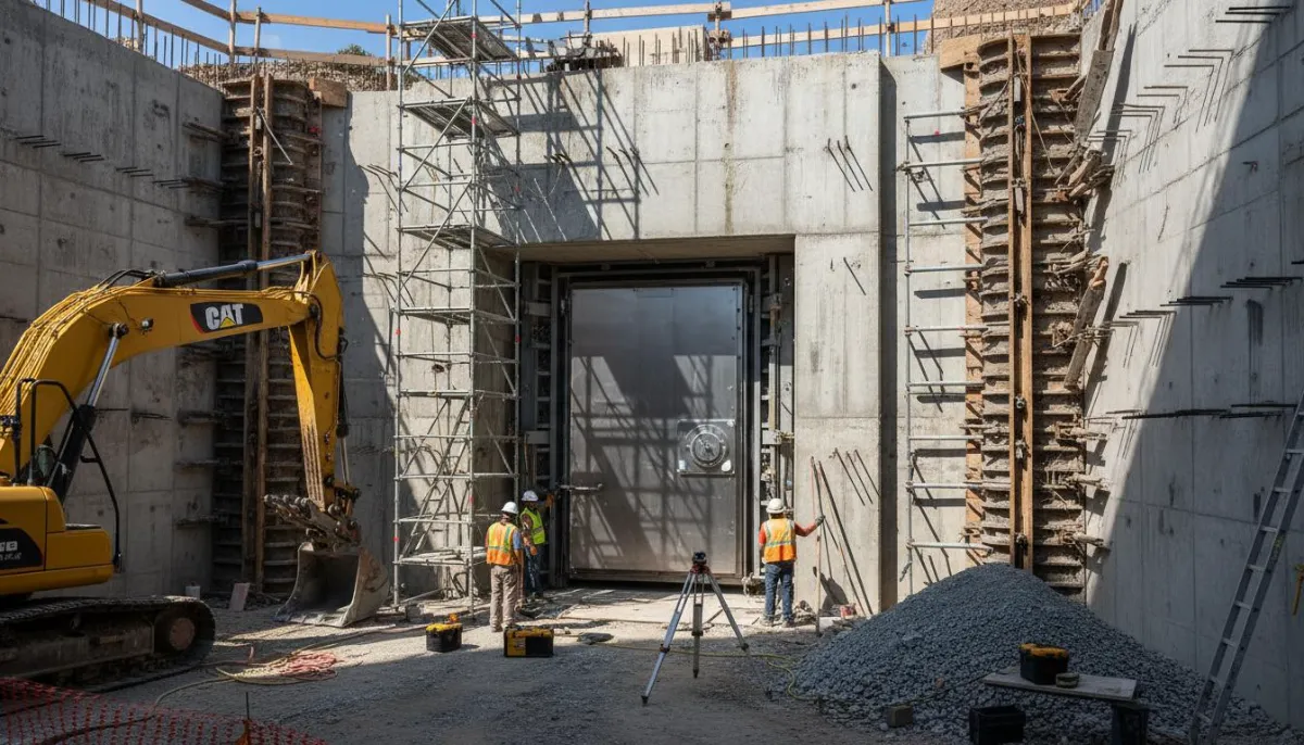 Bunkerbaustelle mit schwerer Baumaschinerie